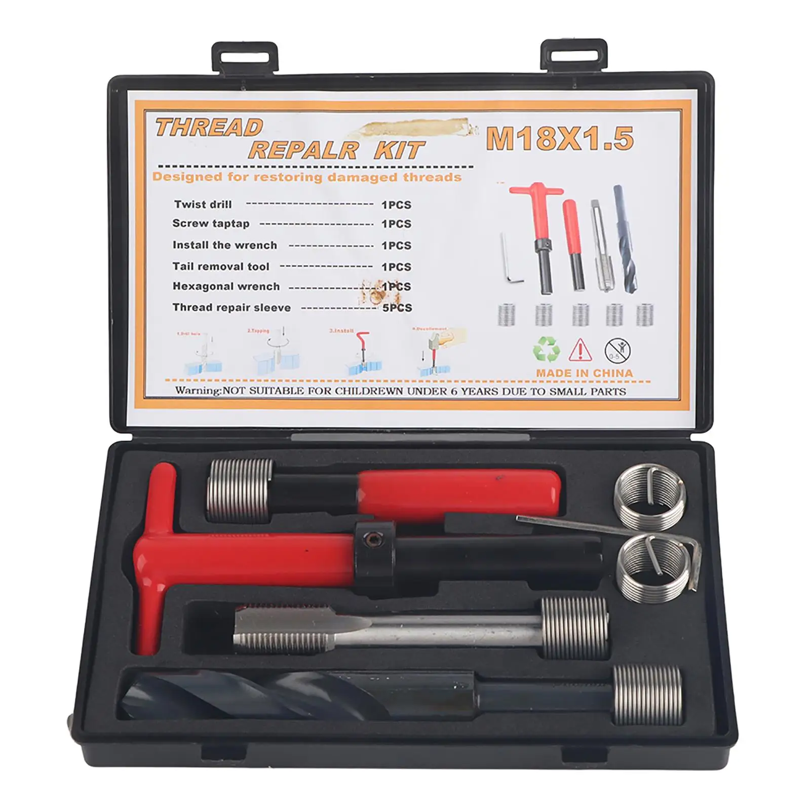 

10 шт., набор инструментов для ремонта резьбы из нержавеющей стали