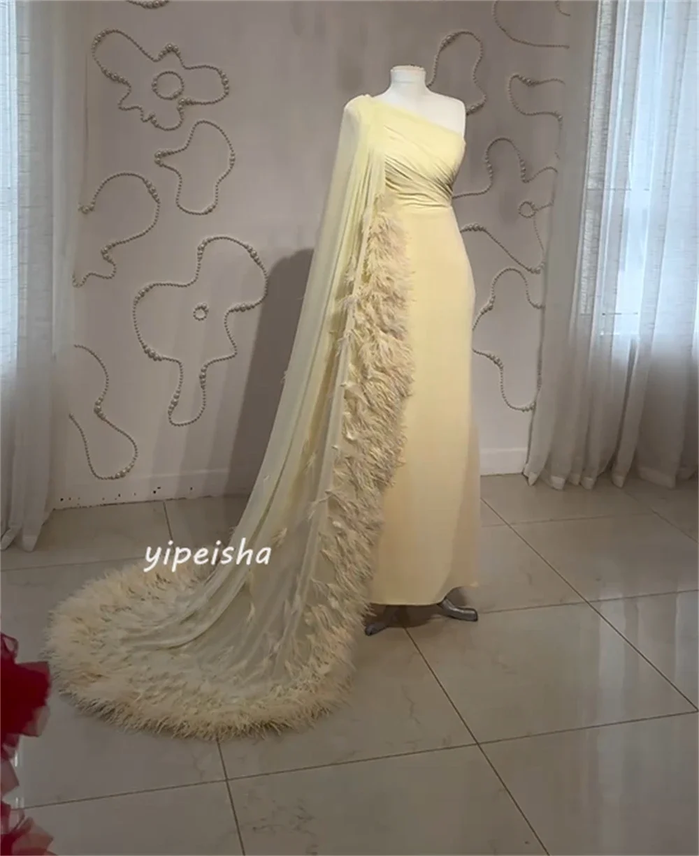 Jersey pesta bulu Ruched A-line satu bahu Bespoke gaun acara gaun Midi