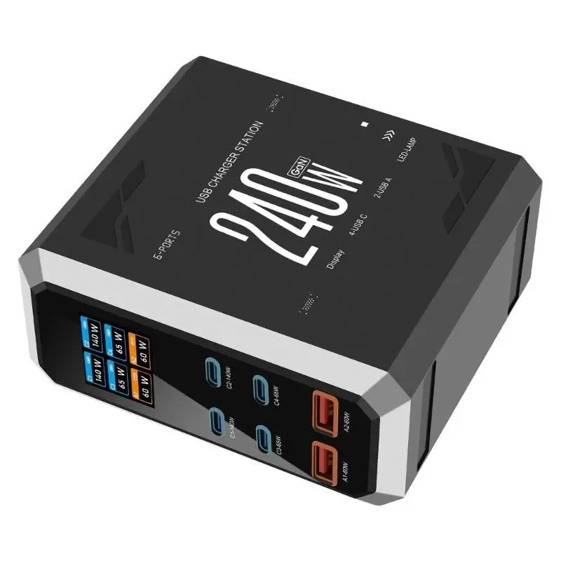 240W Charging Adapter Desktop USB C Fast Charging Adapter USB Type C Charging Adapter LED Display Charging Adapter for Laptop Ho