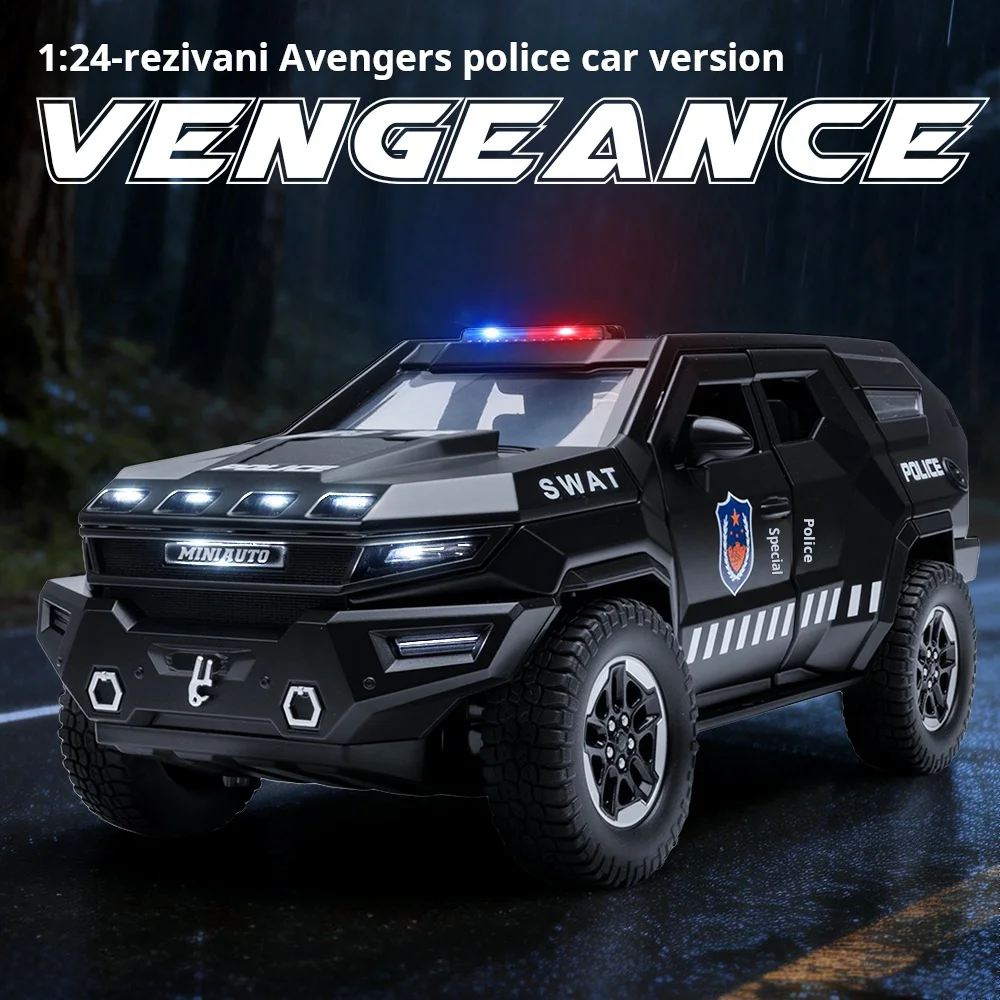

1:24 Rezvani Avenger Simulation Alloy Armored Vehicle Model SWAT Kids Car Toy Collectible Decoration Sound & Light Pull-Back