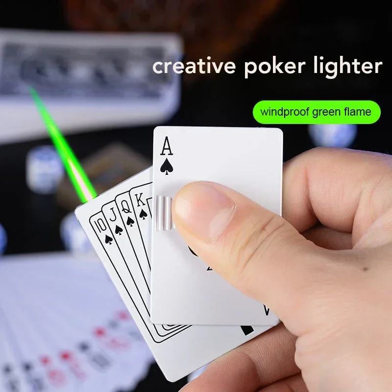 Portable metal Poker Shaped lighter, Windproof Green Flame Direct Spray Inflatable Igniter, Versatile for Indoor and Outdoor use