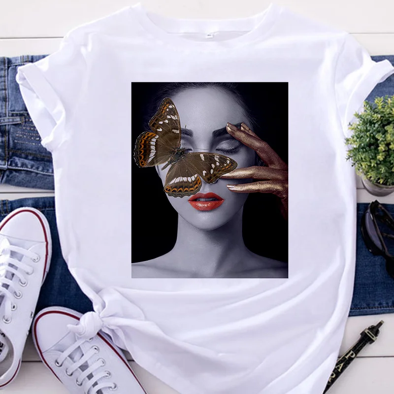 Summer Female Tshirt Nordic Retro abstract Art print Women's T-shirts Streetwear Harajuku T Shirt Clothing Short Sleeve Tee Tops