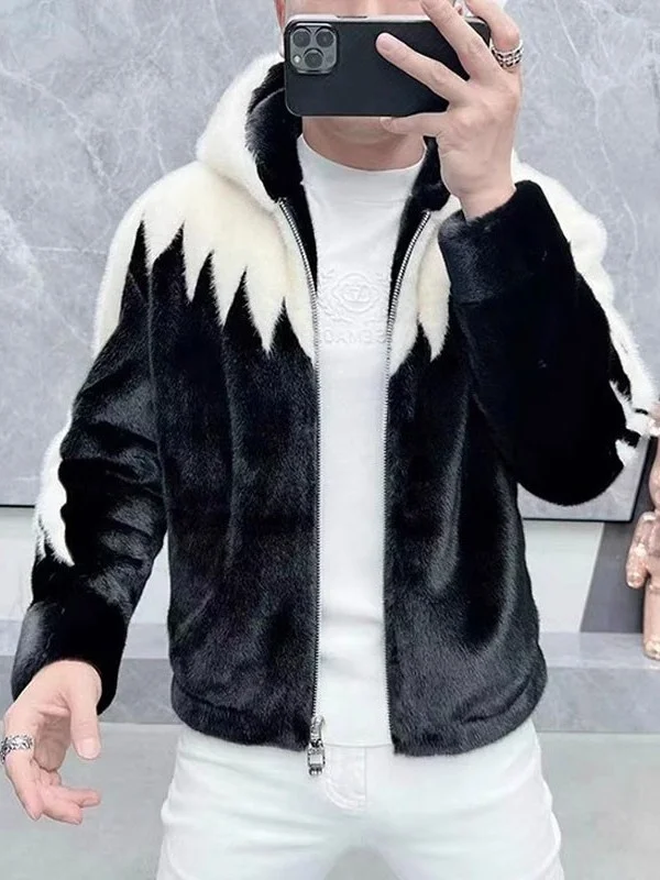 

Мужская утепленная хлопковая куртка с капюшоном и меховым воротником, модная зимняя куртка в стиле колор-блок, молодежная повседневная куртка Cleanfit на молнии