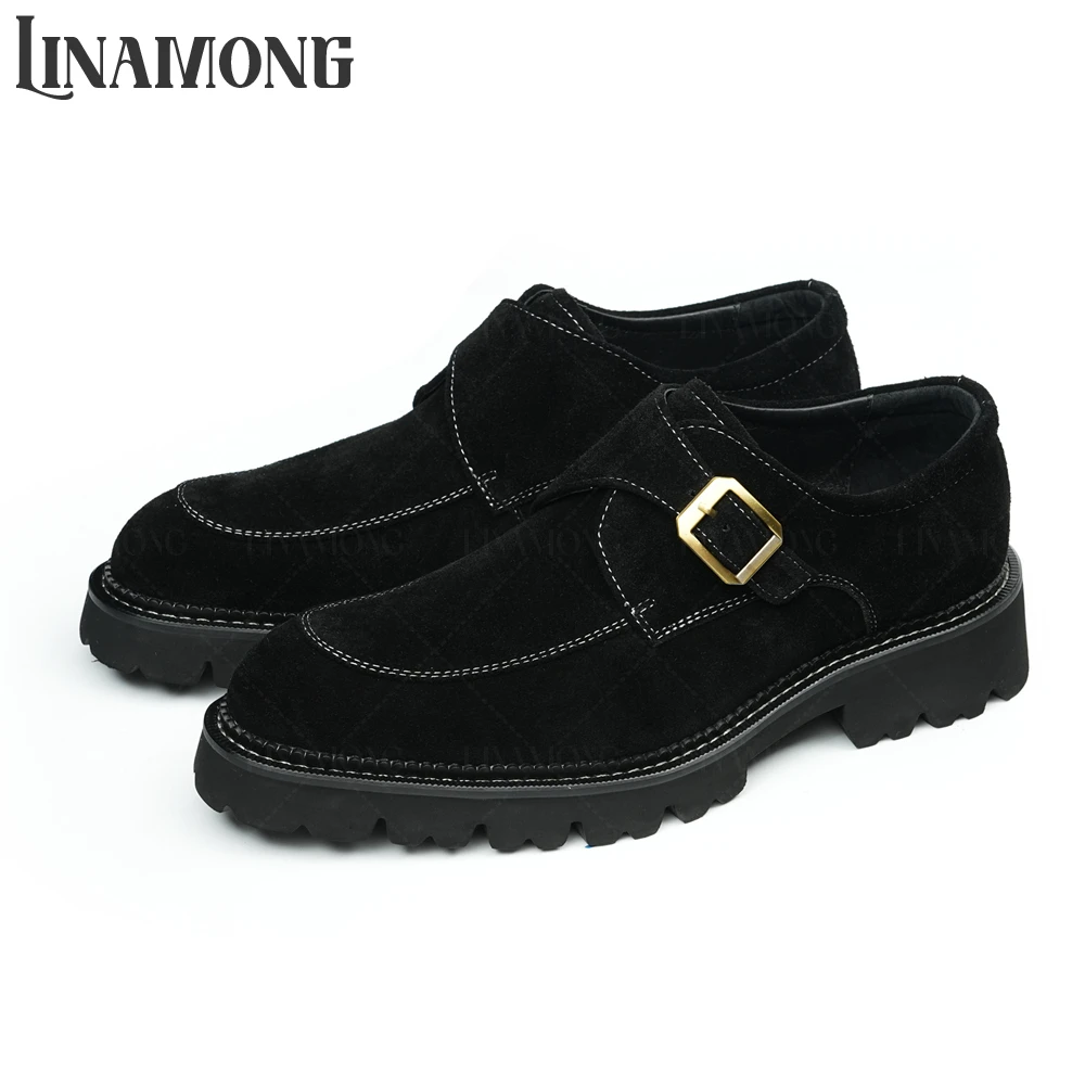 البقرة المدبوغ الراهب أحذية Nubuck حقيقية أحذية من الجلد مصمم ريترو ستايل الأعمال فستان أحذية سميكة المطاط وحيد أحذية جلدية للرجال