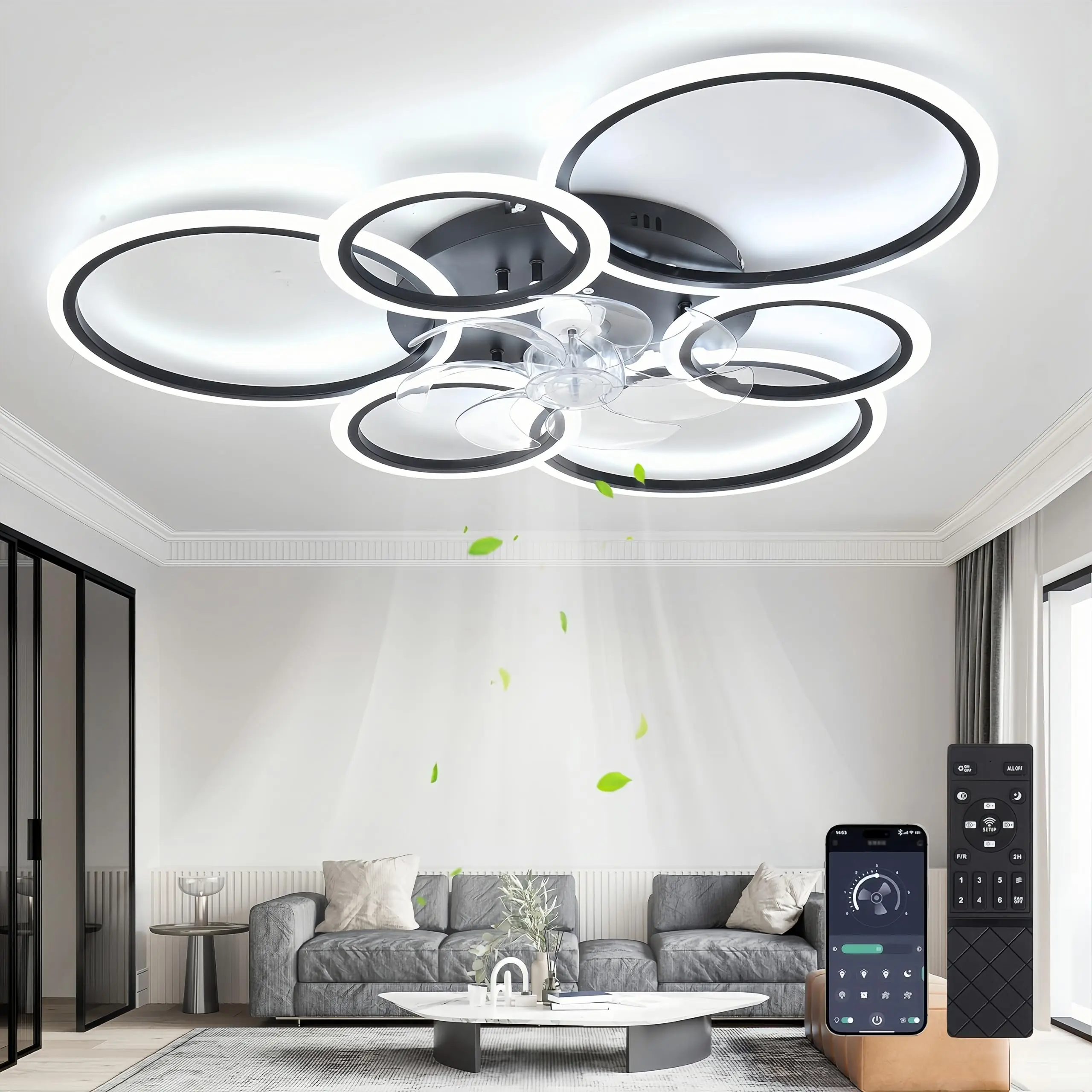 Plafondventilator met verlichting, dimbare LED-lamp met ventilator, 85W plafondlamp met ventilator, voor woonkamer, slaapkamer