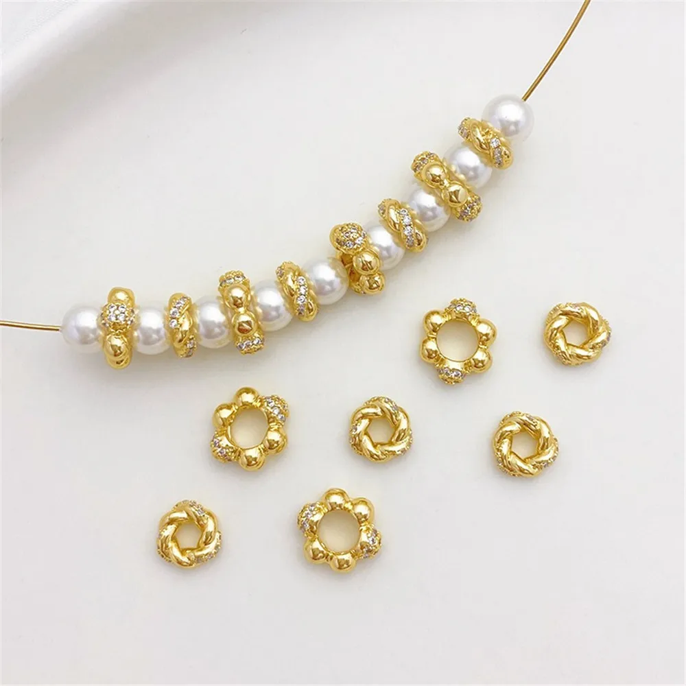 

14K Gold-encrusted Zircon Crown Twist Beads Small Waist Handmade DIY Bracelet Necklace Jewelry Material