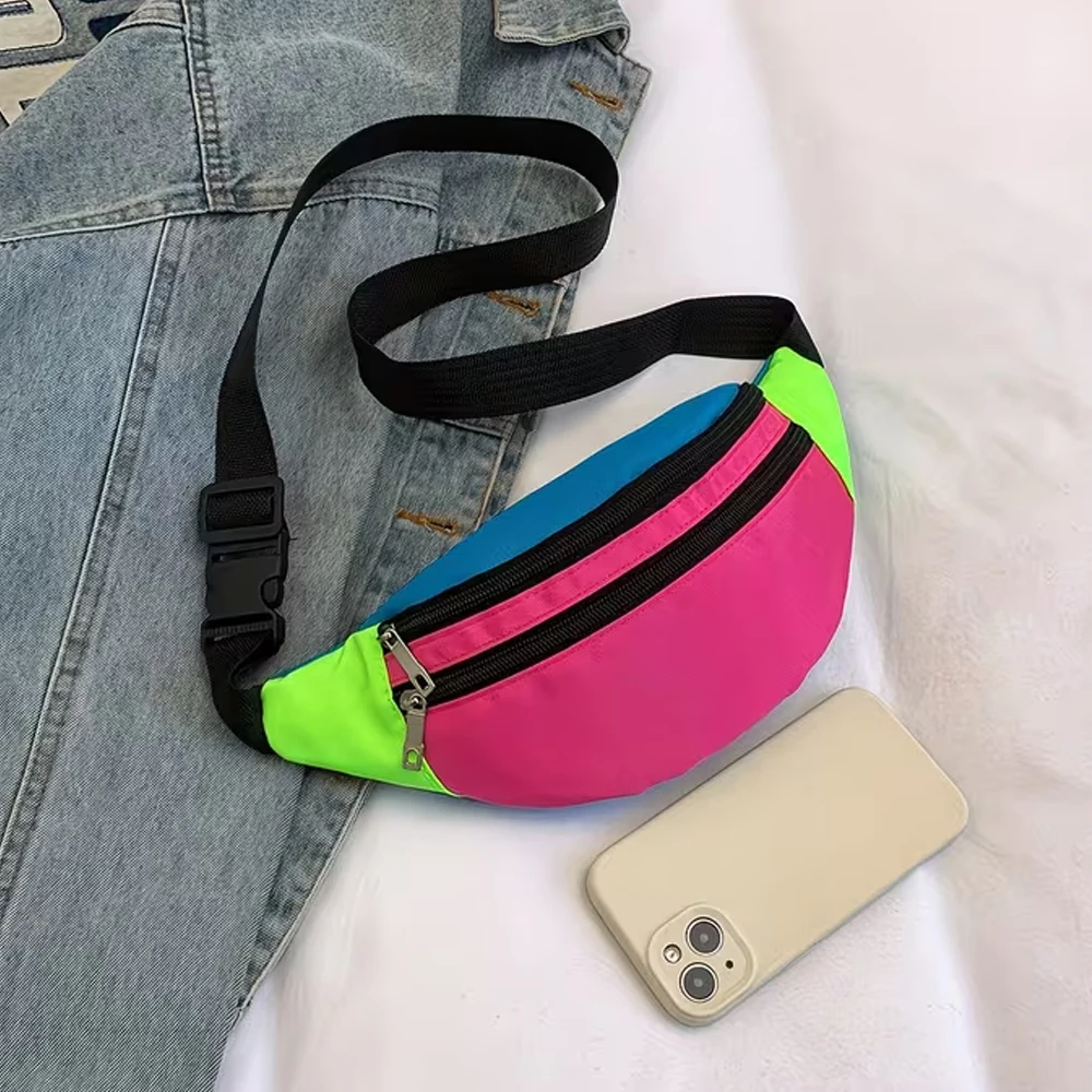 Durable Nylon Waist Bag, Suitable for Hiking, Cycling, and Running. Crossbody Phone Bag with Adjustable Shoulder Strap, Zipper Closure, and Multi-Functional Compartment Design. Color-Blocked Waist Bag