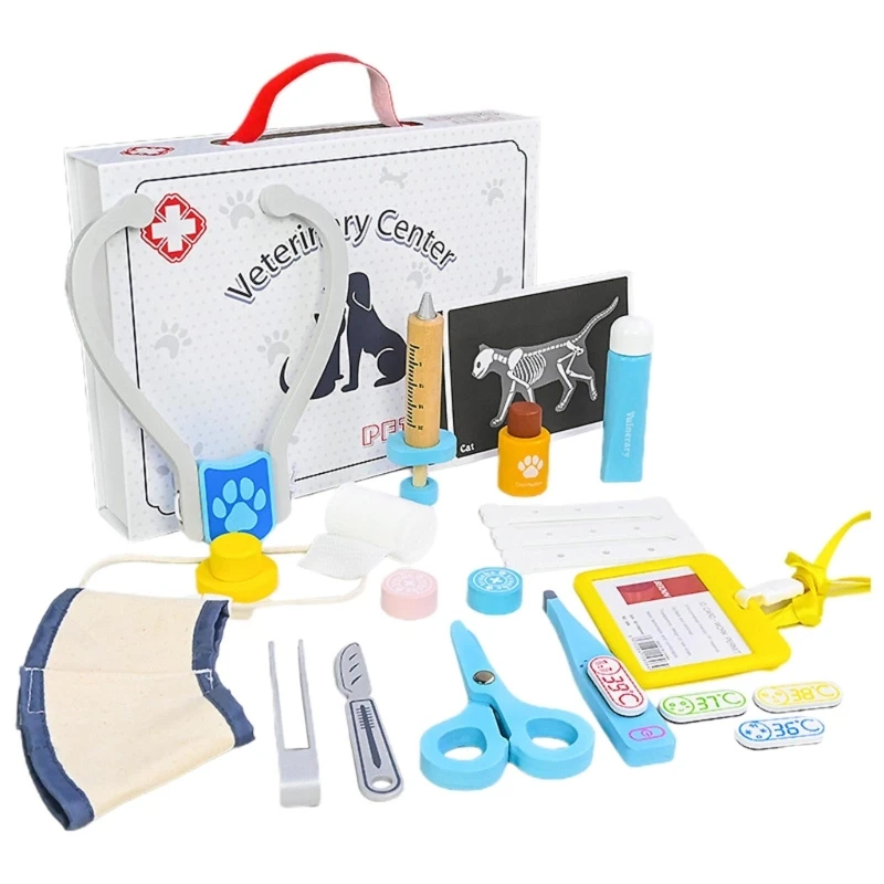 Animal de estimação veterinário mala brinquedo veterinário clínica e médico kit para crianças idades 3-6 animal de estimação médico fingir papel jogo