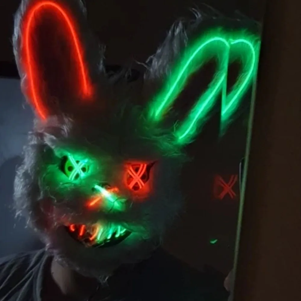 Horror Mixed Colors Light Up Rabbit Mask Scary LED Glowing Bunny Mask Men Women Masquerade Luminous Disguise Mask Props