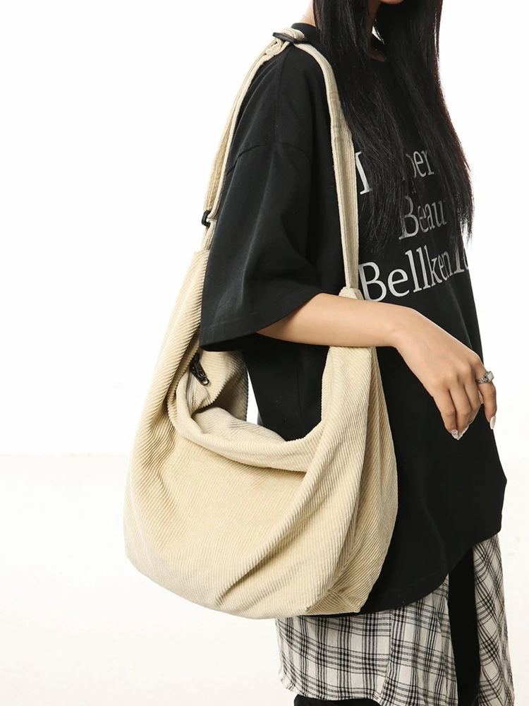 Women Vintage Casual Corduroy Korean Trendy Crossbody Bag 2026 Female Autumn Winter Retro Chic Fashion Soft Hobo Shoulder Bag