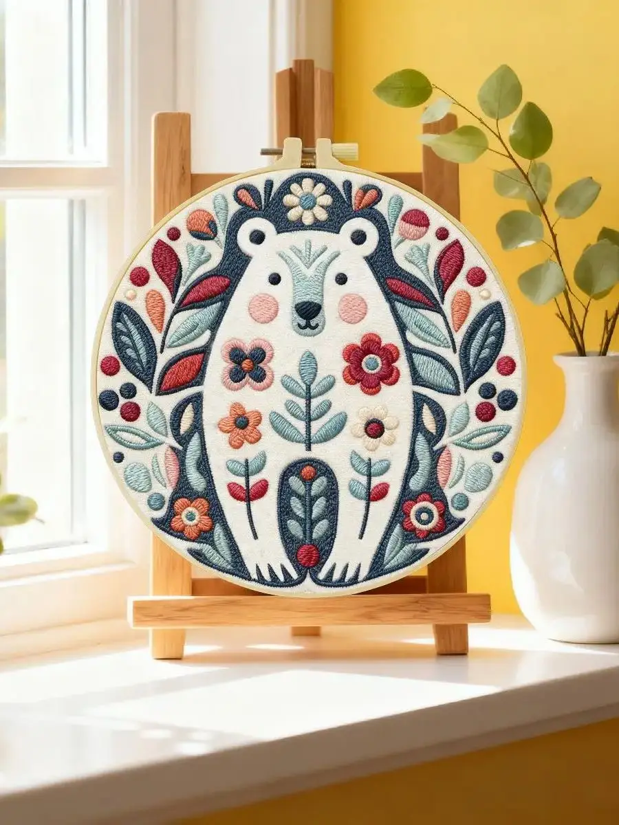 1 Stück 20X20CM/15X15CM 7,87/6,3 Zoll Tier - Bär Stickerei Starter-Kit DIY-Kit DIY-Stickerei-Set Handarbeiten Nadelkunst – Detail 6