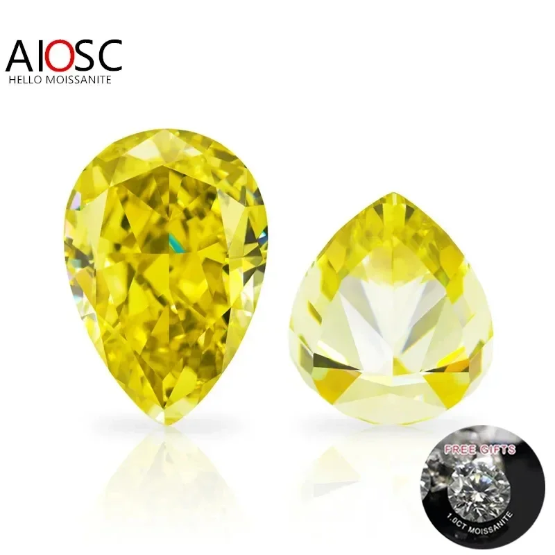 

AIOSC Pear Cut Loose Moissanite Stone Primary Lemon Yellow Color 0.3~6.0ct for DIY with GRA Certificate Fine Jewelry Accessories