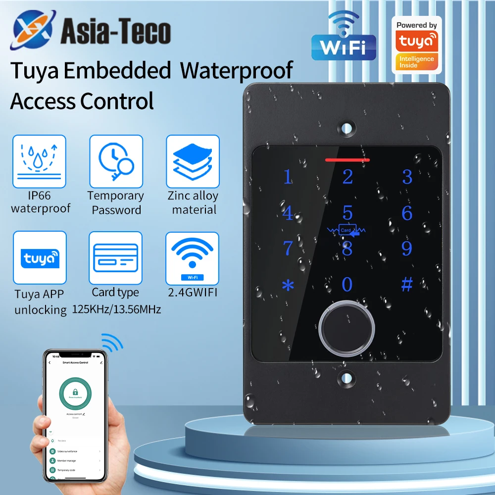 Support Tuya App Metal Waterproof Embedded Installation Access Control Fingerprint Keyboard Card Reader + M70 Box