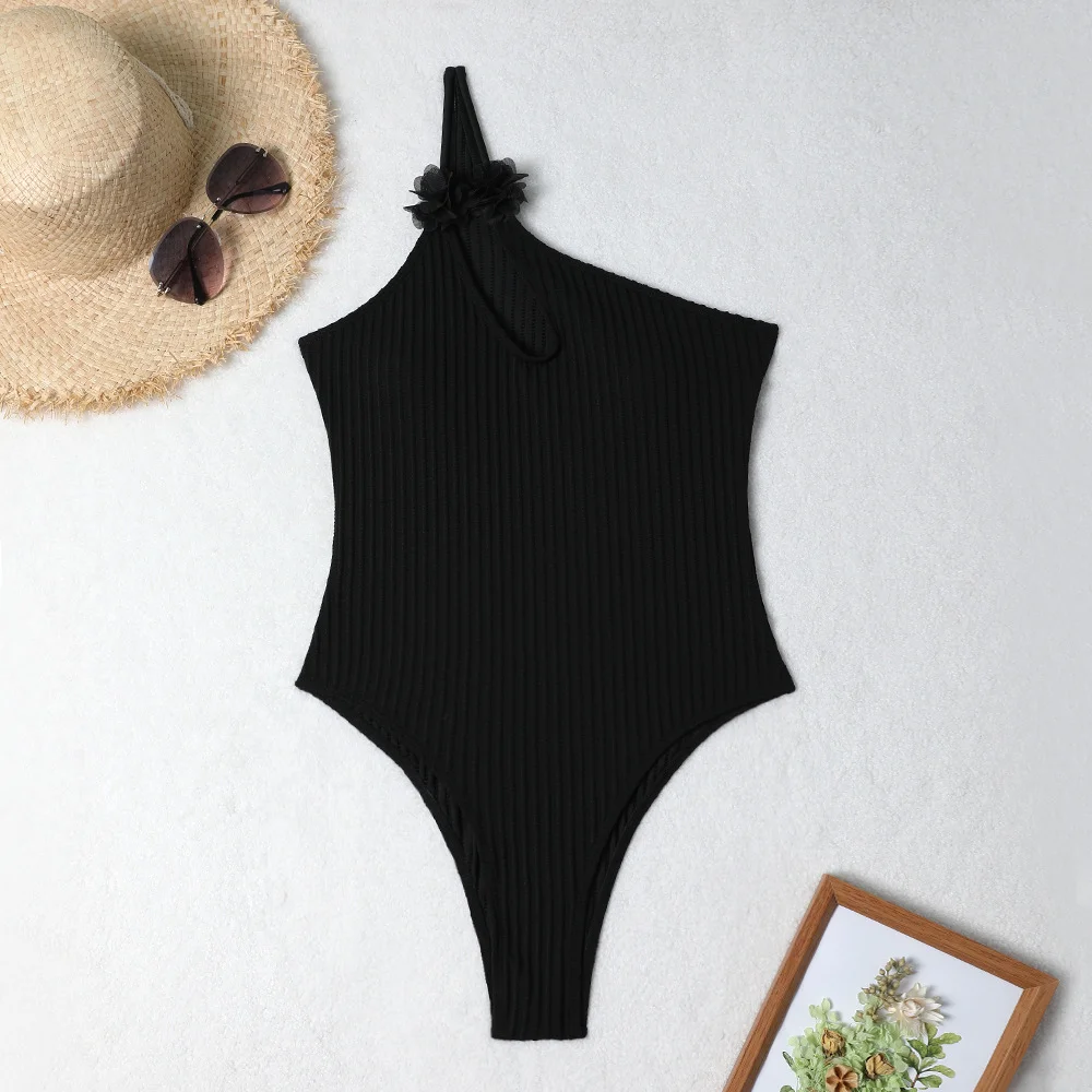 Sexy 3d fleur irrégulière côtelé maillots de bain une pièce creux femmes bikinis maillots de bain maillot de bain plage tenues body tankini