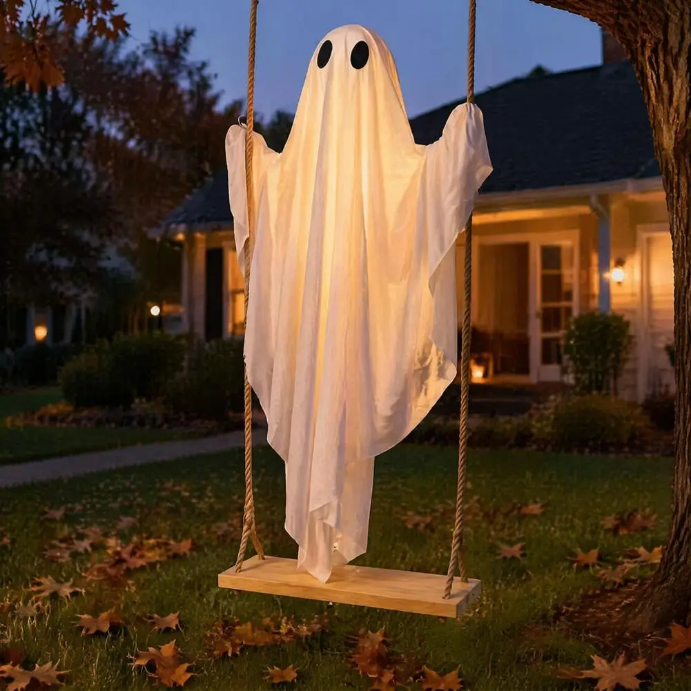 Halloween Hanging Ghost Decorations Halloween Hanging Ghost Swing Decor with String Lights Glowing Floating Ghost for Yard