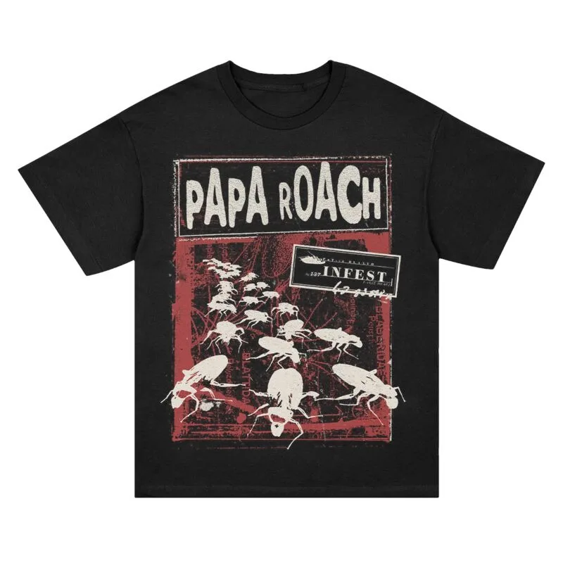 Camiseta Papa Roach Infest Roach, Camiseta de Banda Nu Metal com Estampa Vintage de Inseto, Merchandise para Fãs de Rock dos Anos 2000