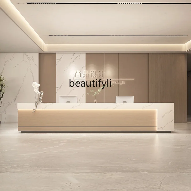 Modern simple hotel bar counter paint hall office marble beauty salon baking company property reception front desk