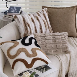 Three Color Curved Cushion Cover Tufted High Quality Linen with Brown Plush Home Decor Pillow Cover for Indoor Sofa 45x45 30x50