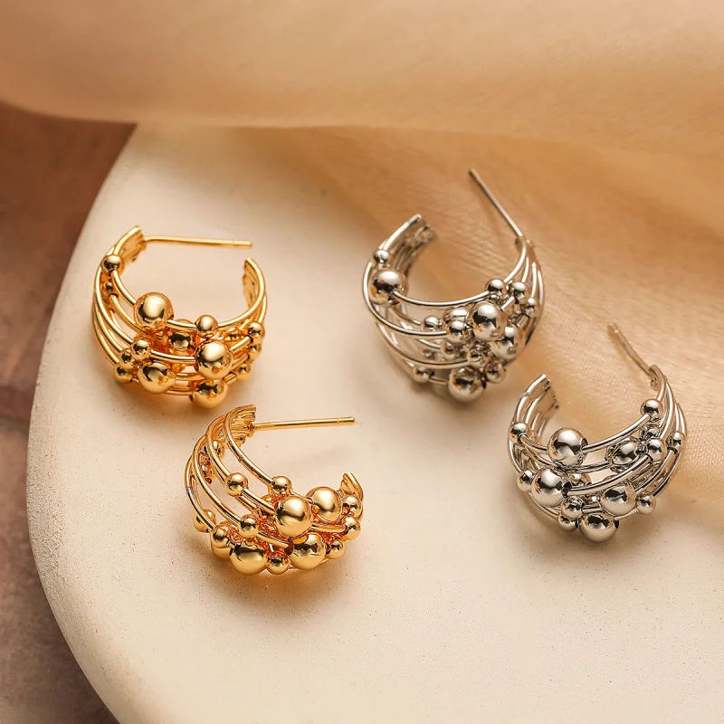 

European and American Trend Copper Plated Real Gold Irregular Geometric Personality Earrings Design Sense Niche Versatile Earrin