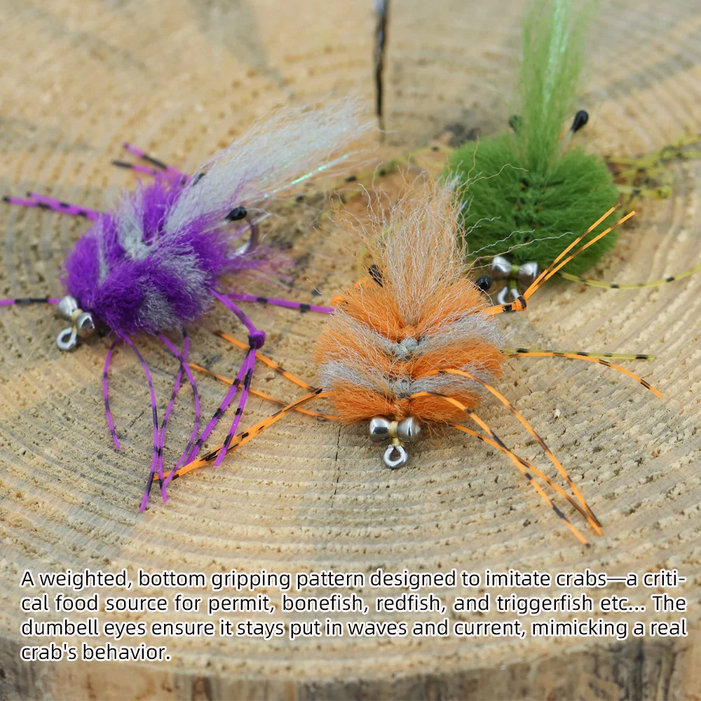 Vampfly 1 قطعة 2/0 EP كراب يطير الدمبل عيون المطاط الساقين كراب الطعوم الاصطناعي الحشرات الطعوم تصريح العظام الأسماك الحمراء الصيد السحر