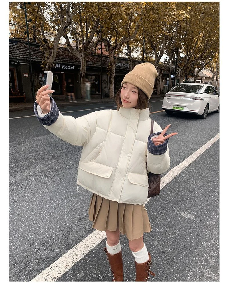 グリッドスプライシングコットンジャケット レディース ショート丈 2025秋冬新作 ショートコットンジャケット トップス レディース ブレッドジャケット