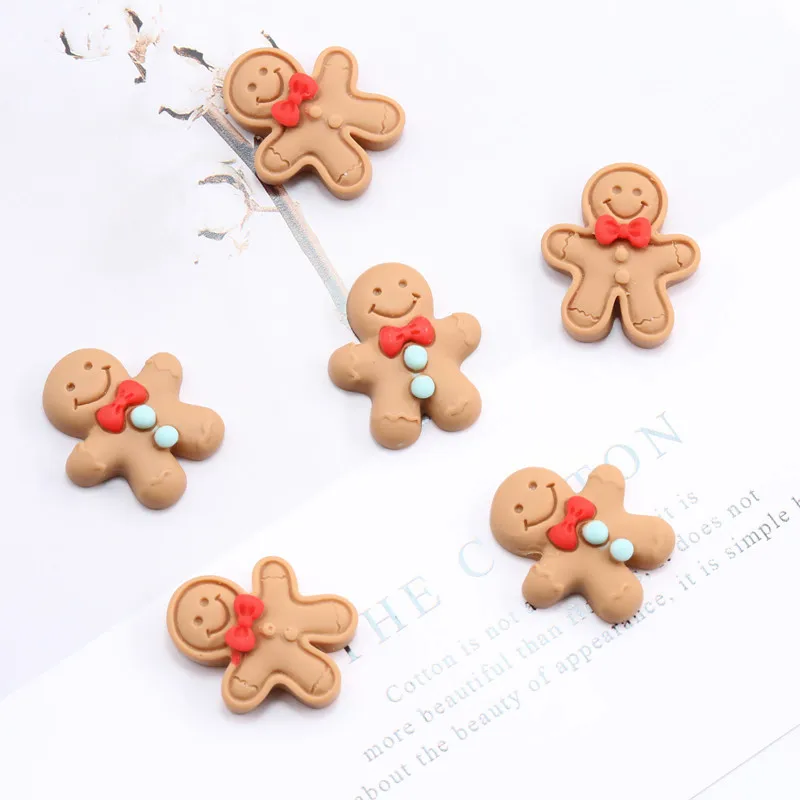 10pcs, Cartoon Christmas Gingerbread Man Resin Flatback Cabochon Figurine Scrapbook Christmas New Year Party Decoration
