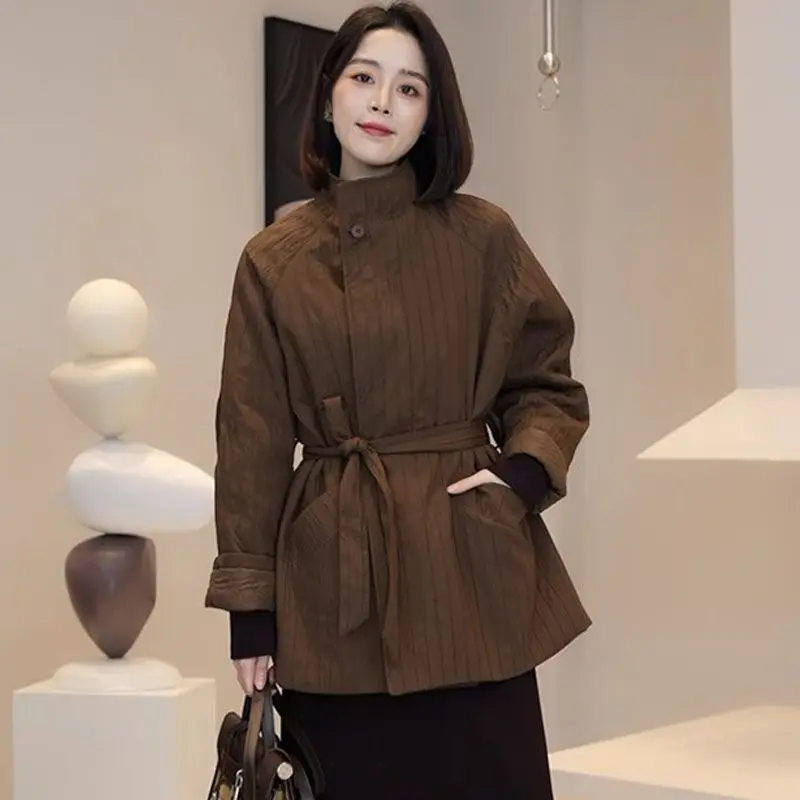 2026 Fashion Autumn/Winter New Women's Cotton Jacket Loose Striped Windproof Jacket