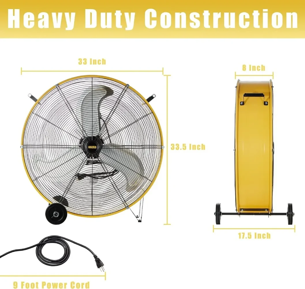 13000 Cfm 30 Inch Zware Hoge Snelheid Vat Vloer Drum Ventilator Met Krachtige 1/3pk Motor 9ft Koord 5in Massieve Wielen