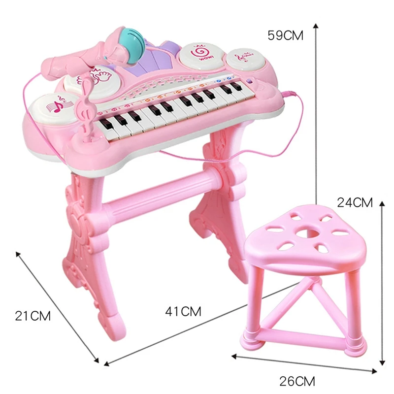 Pink 24 Keys Electronic Keyboard Piano Organ Toy Children Musical Instrument Kids Educational Toy Gift Suit