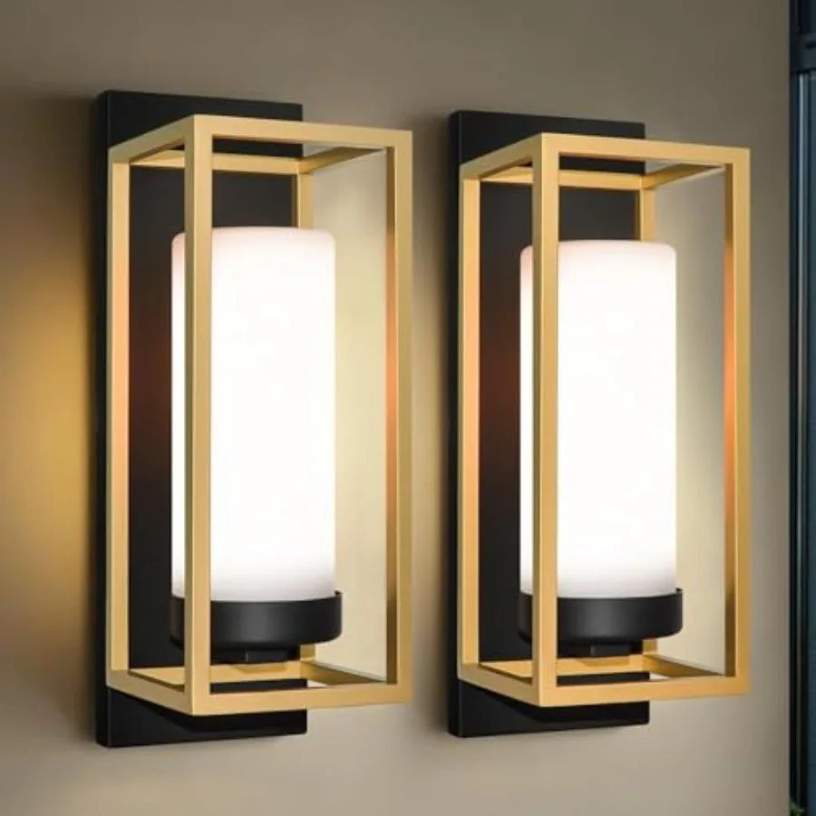 

ALVIME Modern Outdoor Wall Lights, Brushed Gold and Matte Black Exterior Sconce, Waterproof Porch Light for House Garage Front