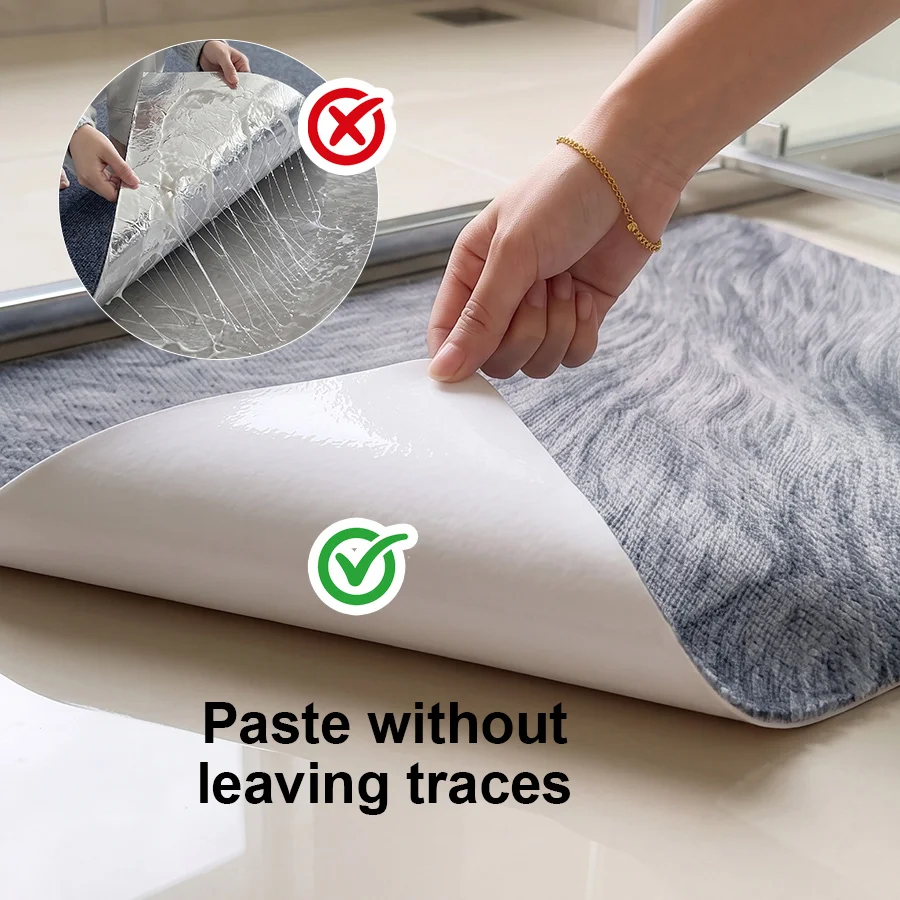 Self-Adhesive Bathroom Mat Set, Self-Adhesive Non-Marking Mats, Geometric Design, Can Be Re-Attached Repeatedly, Washable and Reusable, No Adhesive Residue, Nano Bathroom Mats, Door Mats, Kitchen Mats, Customizable Sizes, Suitable for All Indoor Spaces
