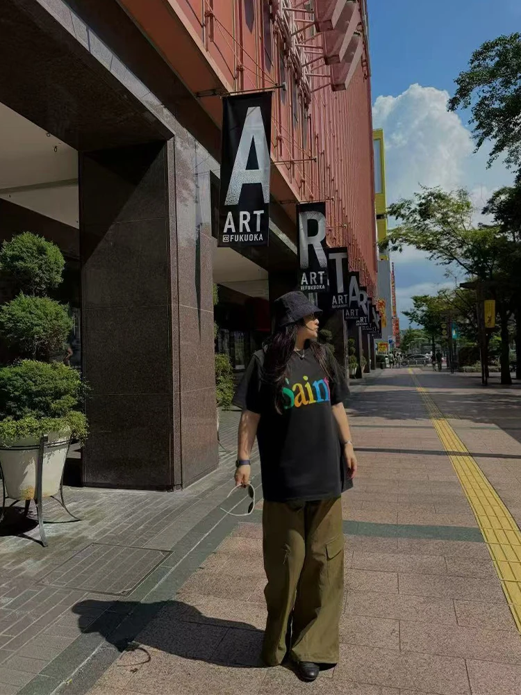 

Женская футболка большого размера с надписью, повседневная, в американском ретро-стиле, дышащая, влагоотводящая, для уличной моды