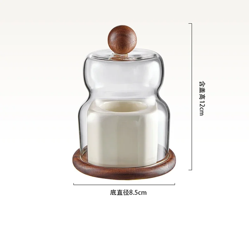 Creative Clear Glass Mask Dental Floss Cotton Swab Toothpick Box Storage Tube with Lid Ceramic Toothpick Jar Storage Box Decor
