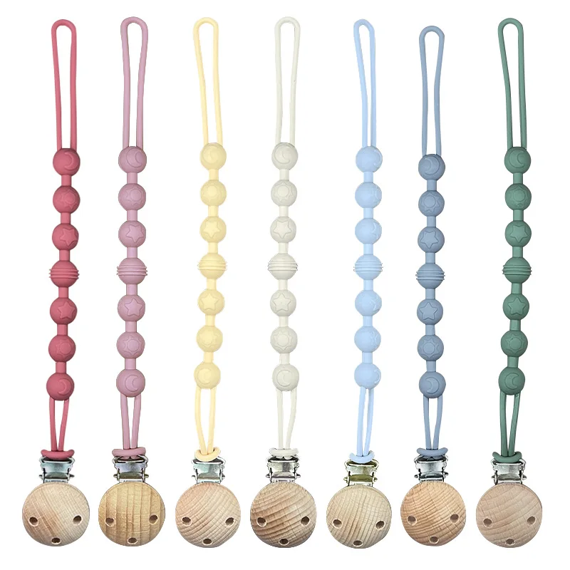Baby Pacifier Clip BPA Free Anti-Lost Teething Toy Chew Gift with Beads Pacifier Holder Chain for Dummy