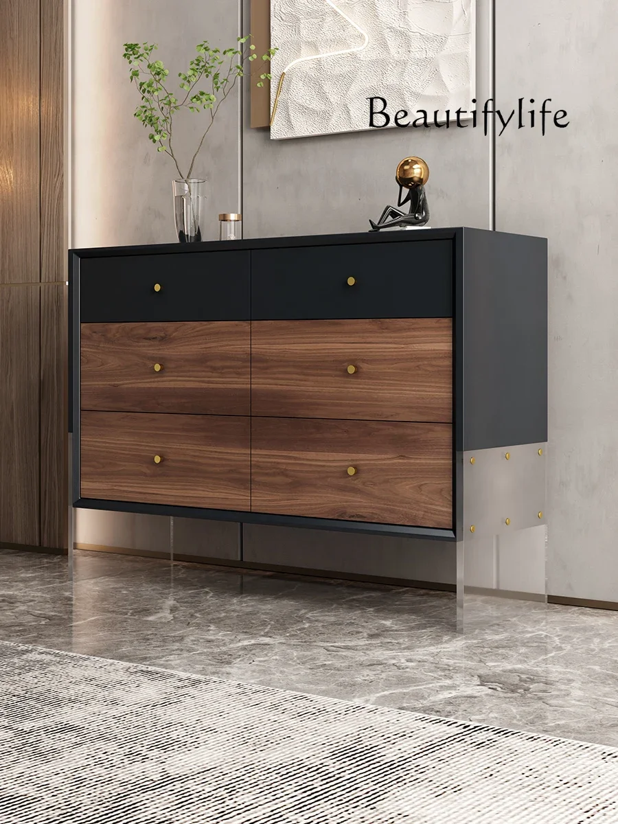 

furniture American Bedroom Storage Cabinet Modern Minimalist Solid Wood Living Room Wall Light Luxury Chest of Drawers
