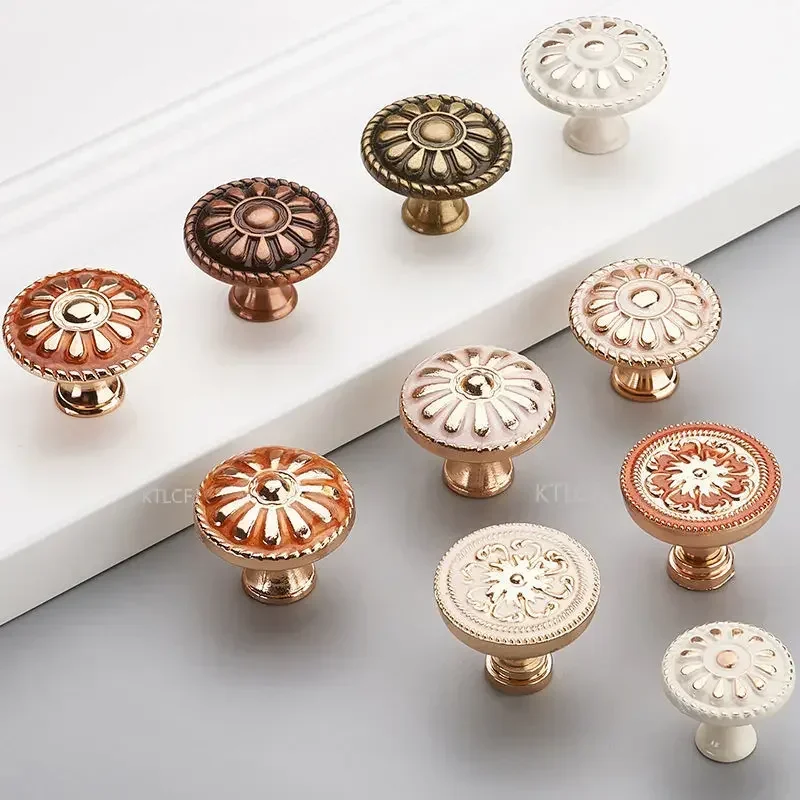 Retro Red Bronze Kitchen Cabinet Knobs Cupboard Door Zinc Alloy Handles Vintage Wardrobe Furniture Handle Desk Drawer Pulls