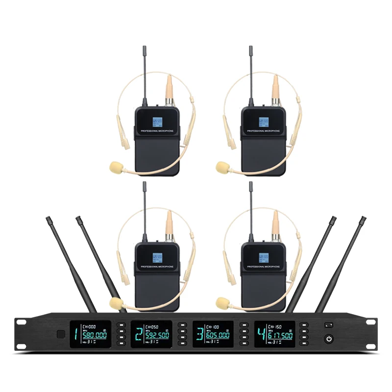 ميكروفون لاسلكي احترافي UHF مزود بـ 4 قنوات للمؤتمرات اللاسلكية معقوفة لغرف الاجتماعات والعروض التقديمية