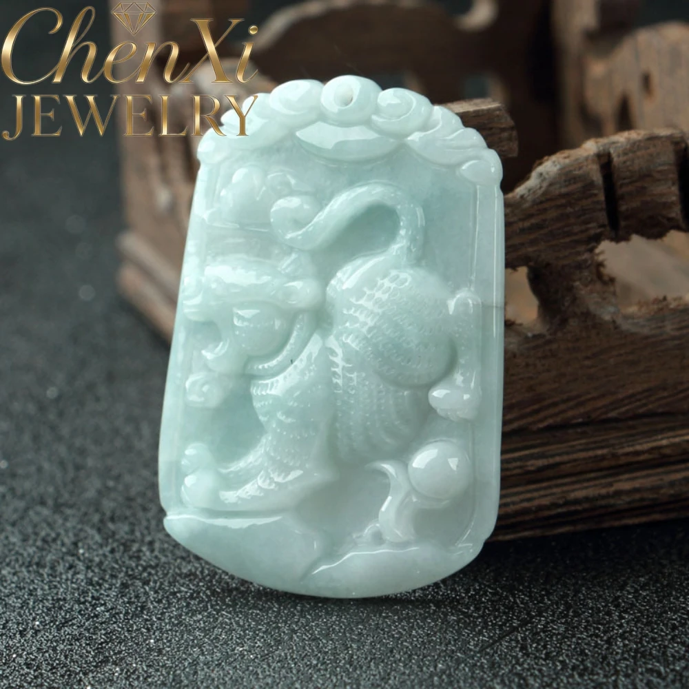 Natural A-Grade Jadeite Pendant Variegated Floral Inclusions Mutton Fat Texture Features Animal Sculptures Twelve Zodiac Signs
