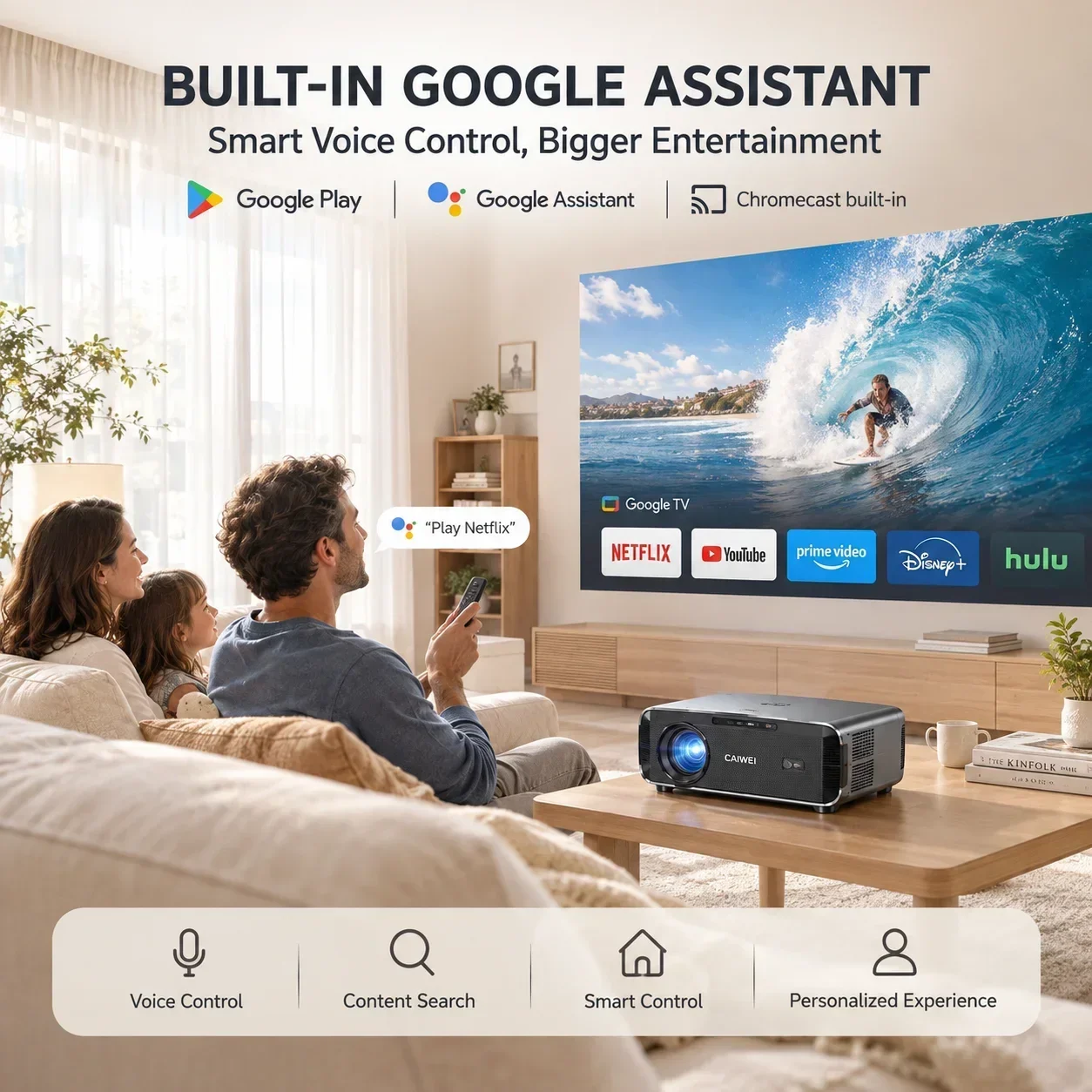 S7+ Projektor 4K 4200 ANSI Google TV Android 14 Smart Home Theater Autofokus WiFi 6 Podwójne Głośniki Projektor Filmowy Dnia 4K — zdjęcie produktu 2