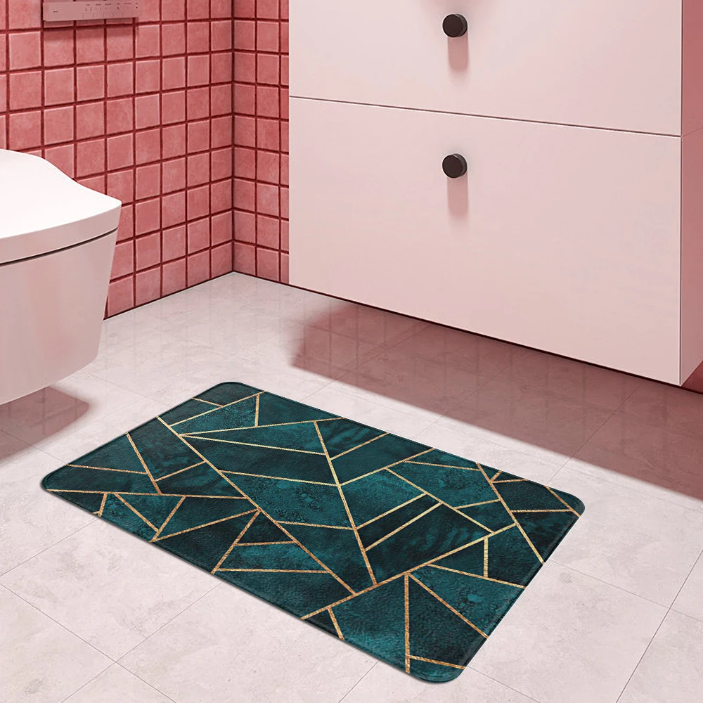 Blue Marble Geometric Pattern Kitchen Entrance Door Mat Coral Velvet Carpet Rubber Colorful Indoor Floor Mats Non-Anti-Slip Rug