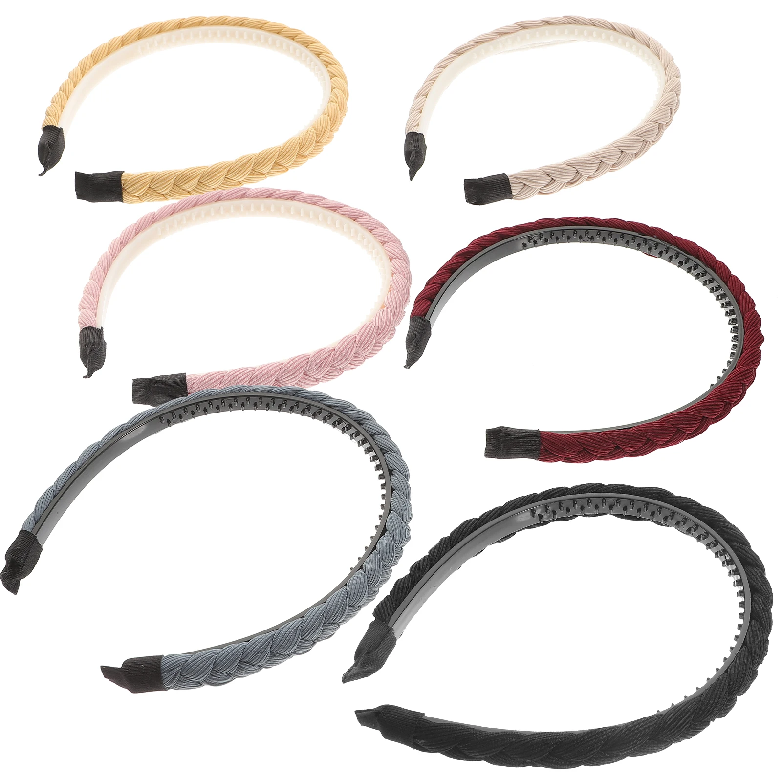 

6pcs Headb Hair Accessory for Women Headdress Synthetic Nonslip Twist Plaited Hoops Pure Color Hairpins