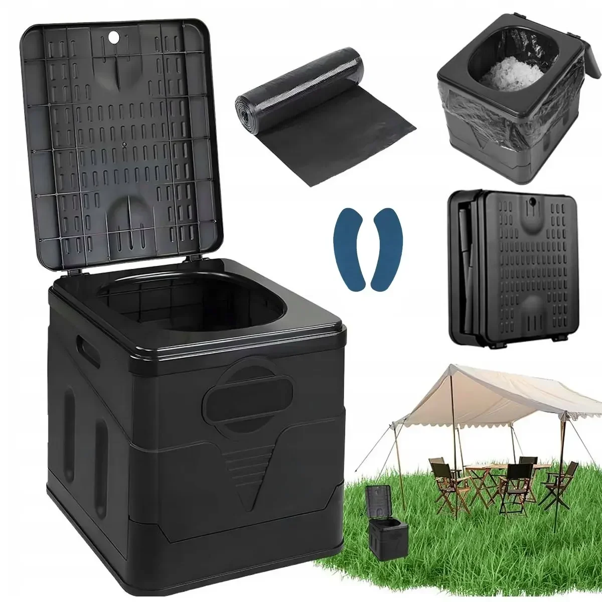 Toilette de camping pliable, charge maximale 150 kg, toilette mobile, toilette pliable, toilette à séparation sèche et humide, 12 sacs à toilette, Bedee