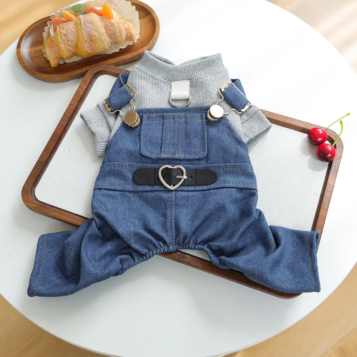Pet Autumn and Winter Shoulder Strap Jeans Small Dog Heart Denim Jumpsuit Puppy Clothes Dog Clothes for Small Dogs