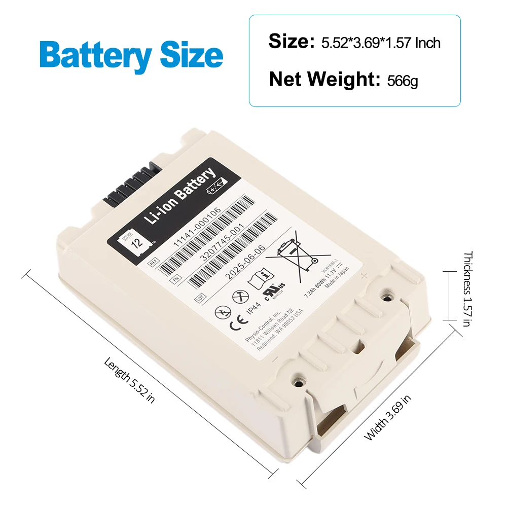 11141-000106 Replacement Battery For Physio Lifepak 12 Series Defibrillator 11.1V 7.2Ah/80Wh