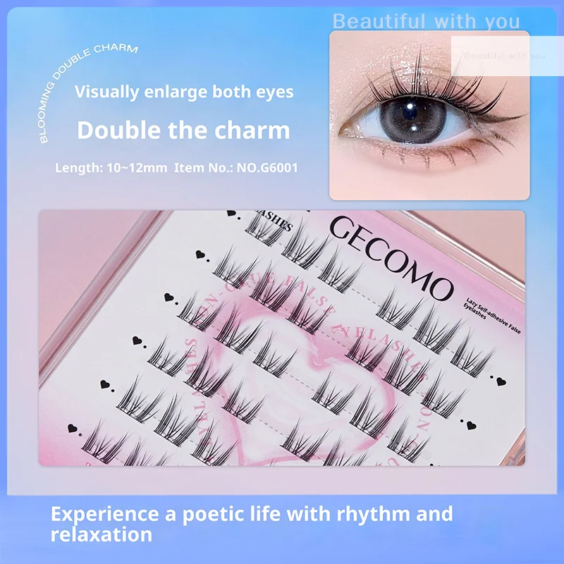 NewDIY pestañas postizas autoadhesivas sin pegamento, ojos de Manga gruesos naturales esponjosos con alas, pestañas agrandadas reutilizables, fácil de aplicar