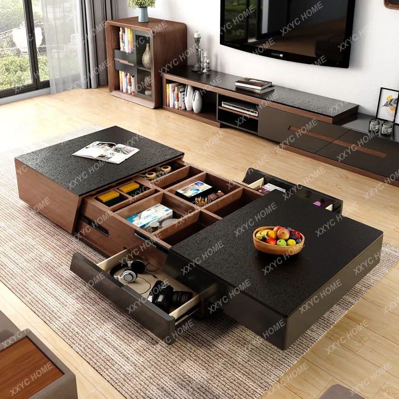 fire stone coffee table TV cabinet combination telescopic storage multi-functional small apartment living room furniture