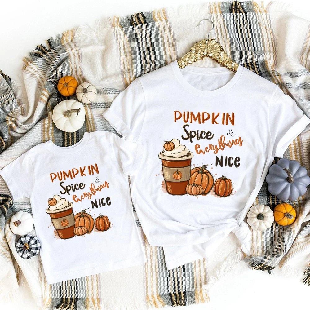 Pumpkin Spice and Everything Nice Pumpkin Season Autumn Family Outfits Mommy and Me Shirts Family Look Mother Kids T-shirts