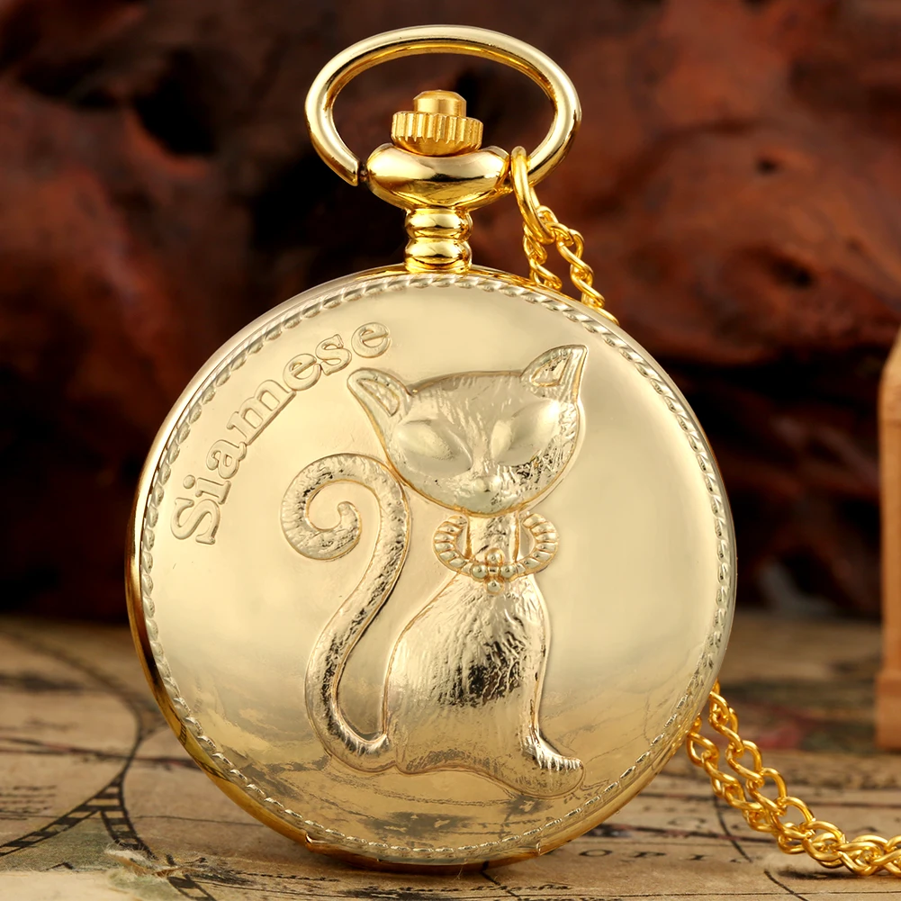 

Smooth Gold 3 Types Cute Cats Quartz Pocket Watch Vintage Fashion Pendant Necklace Pocket Clock Gifts Men Women