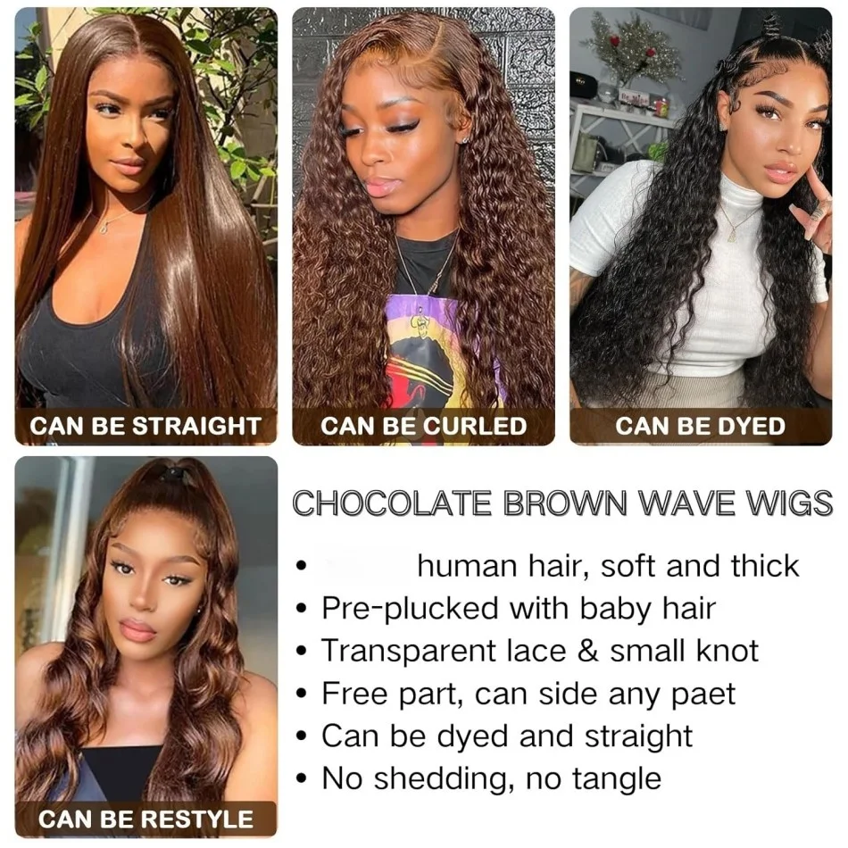 Chocolate Brown Body Wave Human Hair Wigs 13X6 Hd Lace Frontal Wig 13X4 Human Hair 250 Density Colored Pre Plucked Brazilian Wig image 5