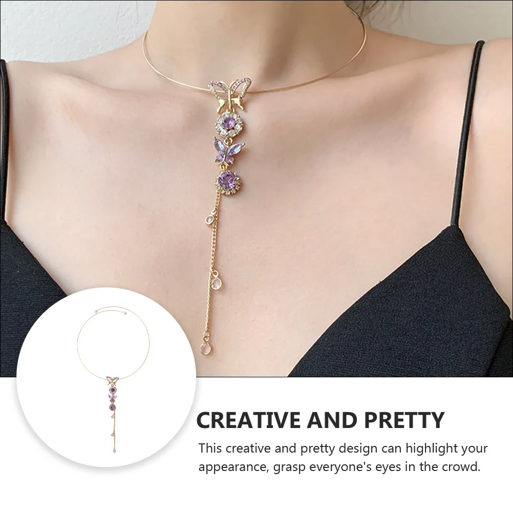 

Vintage Purple Butterfly Necklace Adjustable Delicate Choker For Women Retro Clavicle Chain Jewelry Gift Fashion Neck Accessory